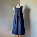 ブラックウォッチ　後ろボタンのギャザーロング丈エプロンドレス　着丈117