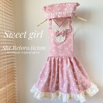 ★toma・・さまオーダー品★『sweet girl』さくらんぼ柄furifuriフリルこどもエプロン＆三角巾＆エプロン袋(くすみピンク)　110〜120cm