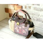 "紀州リネン花飾り刺繍✖麻編み”親子がま口おめかしbag/角20ｃｍ