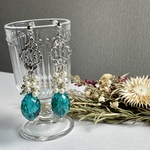 【12】ピーコックグリーン パール ジャラジャラピアス