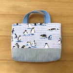 【sale】ミニバッグ　辞書バッグなどに　ペンギン🐧水色　裏地キルティング　辞典バッグ