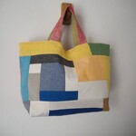 リネン＆綿麻＆帆布　カラフル系　ランダムパッチ　小さめ　トートBAG　♪リネン　麻