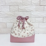 保冷お弁当袋⭐️ナチュラル さくらんぼ柄 マチ12cm 大きめ