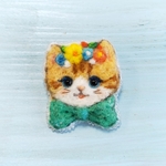 羊毛フェルトぺたんこブローチ＊茶とら猫♡レトロアニマル