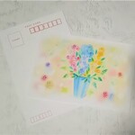 やすらぎの花束　ポストカード2枚セット(和紙)　パステルアート・イラスト