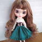 再517.※単品※グリーンの編み上げリボンのスカート※ブライスアウトフィット※1/6ドール服