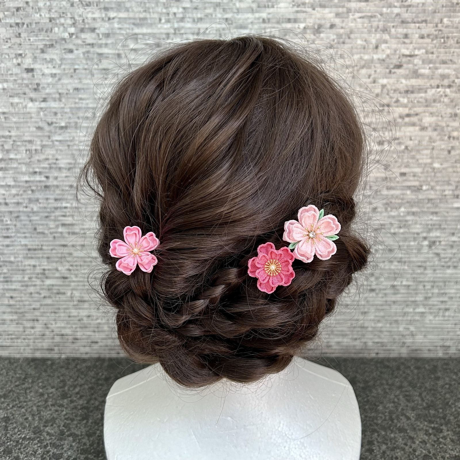 七五三（３歳さん向け）桜かんざしセット つまみ細工 ローズピンク   *髪飾り *藤下がり *日本髪 *浴衣 *袴｜詳細画像
