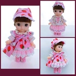 メルちゃんサイズ　苺　ピンク　リバーシブル　フリルキャスケット　フリフリコーデ　6点セット　編み上げリボンブラウス　ブーツ　ソランちゃん　レミンちゃん　コルネちゃんサイズ　ゴスロリ　ロリータ 　服