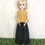 リカちゃん・服＊イエローのふわふわペプラムトップス＆デニムのワイドパンツ