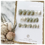 全10サイズ入り　大理石柄×ゴールドネイル(くすみグリーン)