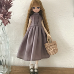 清楚なワンピース　裾チュール【くすみパープルノースリーブ】ドール服　リカちゃん　ruruko　受注