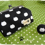 再販＊がま口とくるみブローチセット　＊水玉にゃんこ＊black