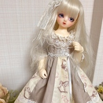 SDMサイズ　パッチワークフレアードレス　カフェオレ