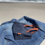 レザーのミニトート　ベロア×イタリアンレザー【ネイビー】