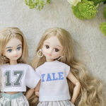 リバーシブル水色カレッジロゴTシャツ　フレンチスリーブ　1/6ドール用リカちゃん服アウトフィット