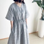 ドルマン袖2WAYワンピース♪　リネン　グレンチェック柄