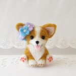 送料無料🌷花冠のコーギーちゃん💗羊毛フェルト　犬　あじさい