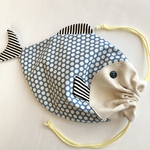 おさかな巾着コップ袋　ドット　blue