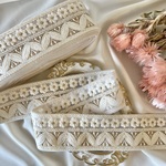 30cm/50cm  インド刺繍リボン  チュール  2連花柄  ホワイト  #mt37