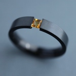 刻印♦︎シトリンのブラックリング♦︎天然石♦誕生石♦サージカルステンレス【black＋square】