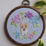 コーギーと紫陽花の刺繍フレーム🍀