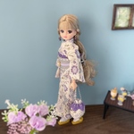 リカちゃん着物 浴衣 【浅紫小花×錫色帯】リカちゃん服