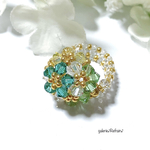 ビーズリング《4カラーリング/グリーンのお花》 ボール型/スワロフスキー 【ビーズアクセサリー】ビーズ・指輪・新作