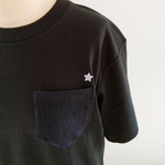 好評☆夜空に煌めく一番星　シルバースター　ポケットＴシャツ　シンプル　ワンポイント　ブラック　黒Tシャツ  プレゼントにも