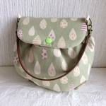 持ち手付きふっくらポーチ☆オックス生地くすみカラー9150②・しずく・ドロップ・グリーン　小物入れ・スマホケース・コスメ入れ