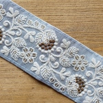 90㎝カット済【インド刺繍リボン】シルク　刺繍　リボン　りぼん   【ライトブルー】