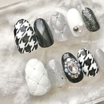 ◎ 千鳥格子 千鳥柄 モノトーン キルティング 白黒ネイル 秋 冬 ネイルチップ