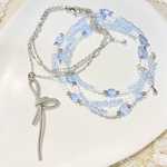 💙ビーズネックレス×メタルリボンネックレスセット