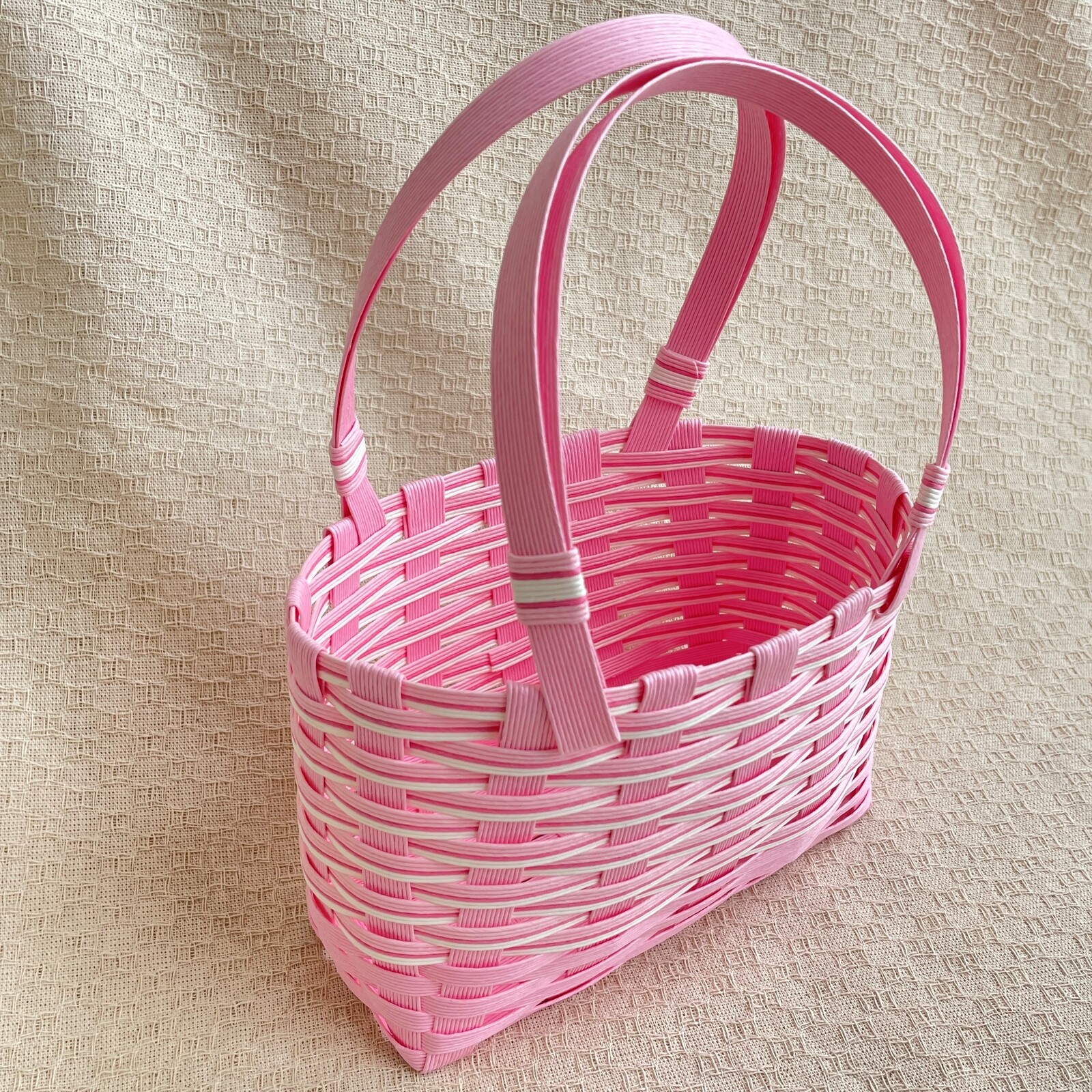 クラフトバンド かご 小物入れ ハンドメイド りんご(赤×ピンク