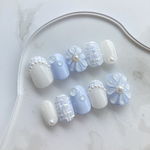 ネイルチップ　サイズオーダー　ニュアンス　ぷっくりフラワー　夏　春