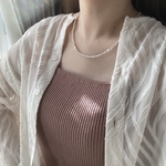 淡水パール ガラス シードビーズ ネックレス【ゴールド】(ステンレス/オフホワイト)