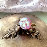 【11号フリーリング💍】#czech beads#チェコビーズ　moonface 14㎜ luster daydream pink