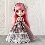 ネオブライスサイズアンティーク風ドレス（JOLIFLEUR Maison de Couture柄/プリーツチュールピンク/リボンピンク）&ヘッドドレス