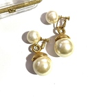 90'sVINTAGE 2連ボリュームパールビジューイヤリングEARRING  ヴィンテージ　イヤリング　アンティーク  クラシカル　大ぶり　クリップ　ナチュラル　カジュアル　ビーズ　ハートポーチ