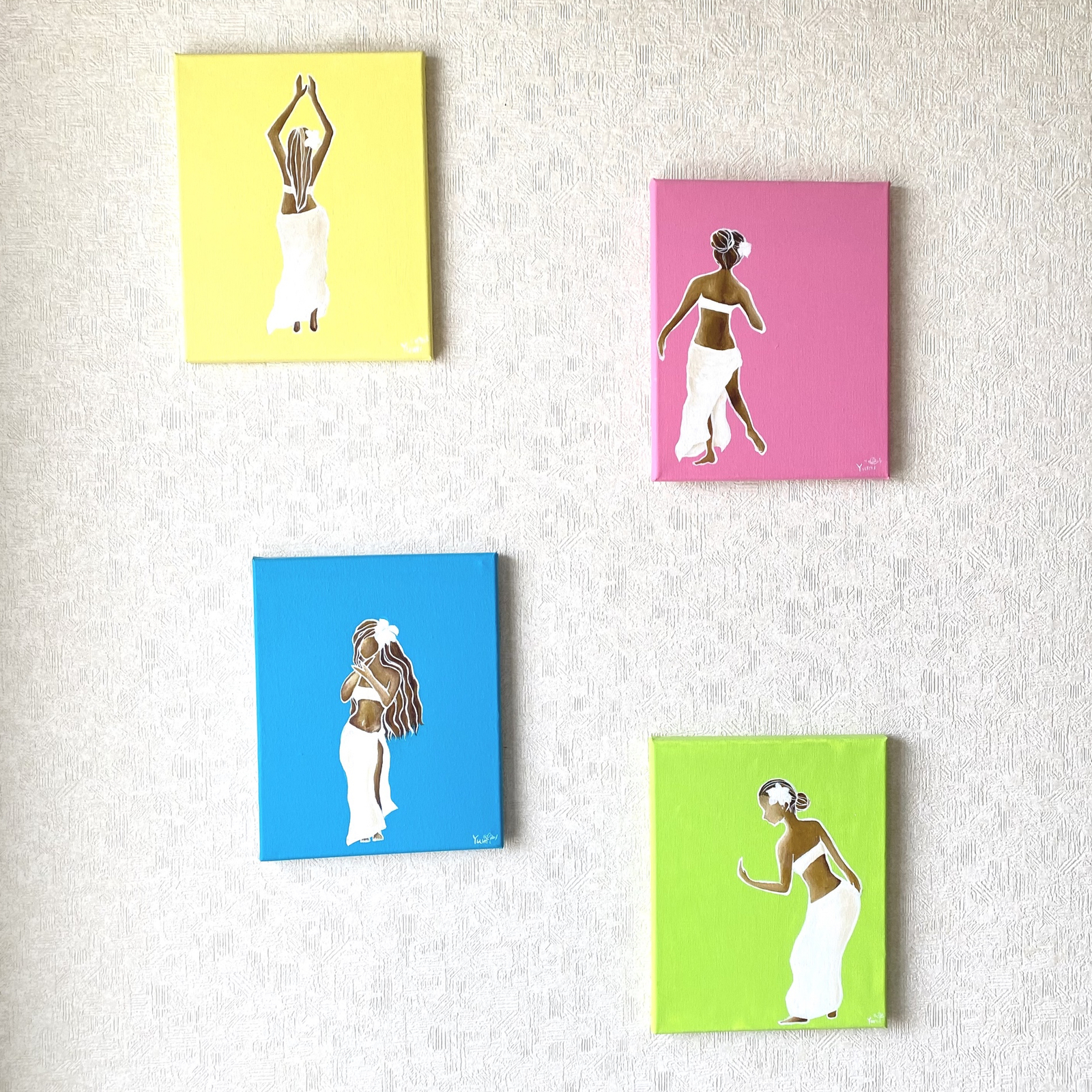 フラダンサーズ　4アートセット　インテリア　ハワイアン　カラフル　絵画