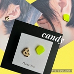 Candyピアス　ネオンイエロー×ダルメシアン