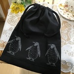 【再14】ペンギン30×23❤️ブラック大人の巾着