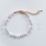 《再販✖️2》韓国ビーズ♡フラワーブレスレット＼White×Blue／