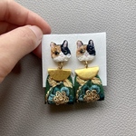 三毛猫　刺繍　インド刺繍　ピアス