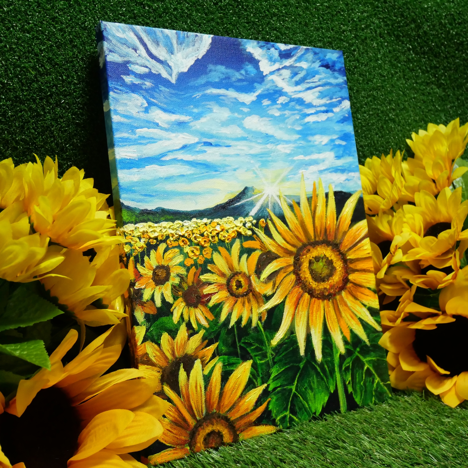 油絵 絵画 【山中湖のひまわり畑】 - HR | minne byGMOペパボ