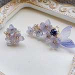 花鉱石魚のイヤーカフス(紫陽花)