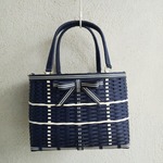 【再販】ダブルリボンのクラフトかごバッグ（Ｍ）ネイビー＆ミルク＆限定ネイビー
