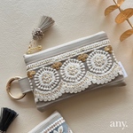 再販🩶インド刺繍リボンポーチ 大人可愛いグレージュ✨カードケース💳 ポーチ フェイクレザー