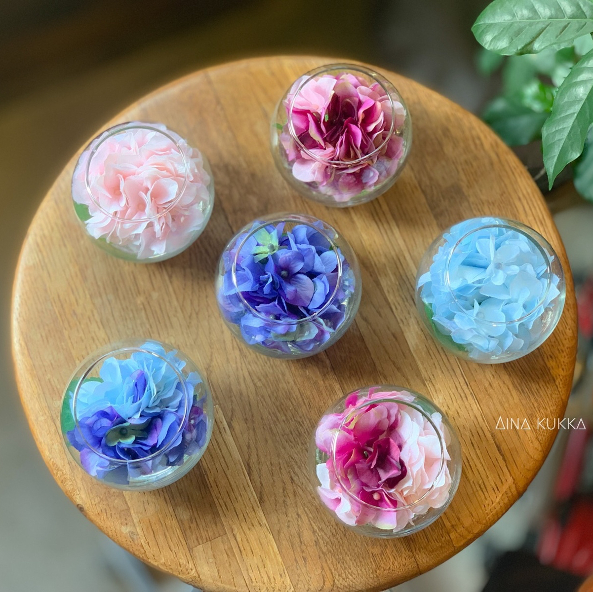 紫陽花のガラスボールアレンジ]Sサイズ/カラー6種/アーティフィシャル