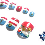 ペディキュアネイルチップ(Pedicure nail tips)－マリンボーダー・メタルシェルネイル－