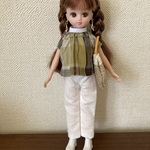 リカちゃん服　チェックブラウスとパンツ、バッグ